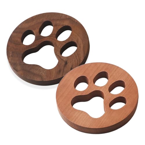 

Neko Town Wooden Coasters, Cat Design, Water Absorbent, Durable, Thick, Round, Paw Print Design, Cute, Stylish, Animal Design, Set of 2