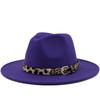 Fashion leopard print belt woolen top hat ladies jazz hat autumn and winter versatile felt hat flat edge top hat church hat