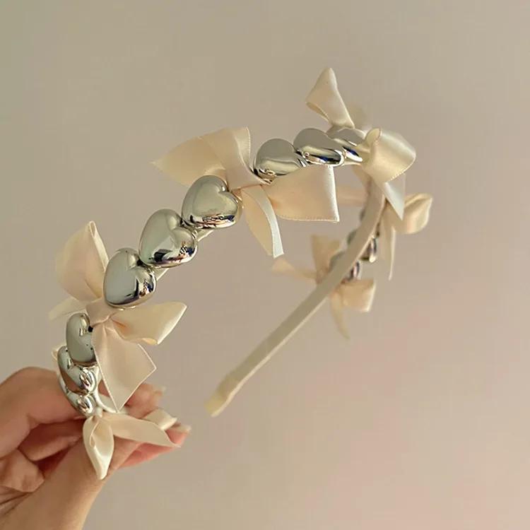 

Корейские серьги-кольца Повязка на голову для волос женская металлическое сердце бабочка банты для волос для девочек резинки универсальные простые тонкие повязки аксессуары бежевый