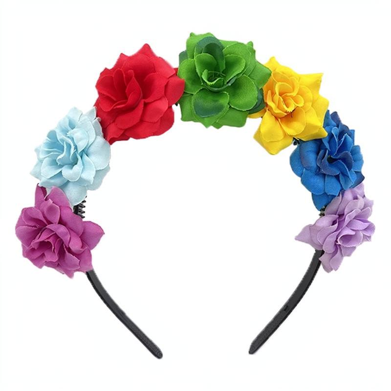 Colorful Headpiece Three-Dimensional Festival Party Headband Flower Crown Headband  Artificial Rose Headband For Wedding
