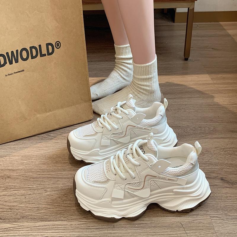 Thick-soled Heightened Little Dad Shoes for Women's 2025 Autumn New Fashionable Versatile Mesh Breathable Sports and Leisure Shoes