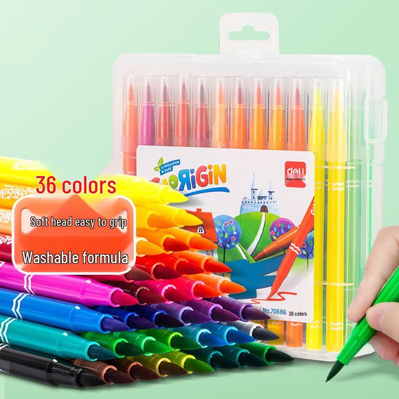 Deli 36-Color Soft-Tip Watercolor Pen Set