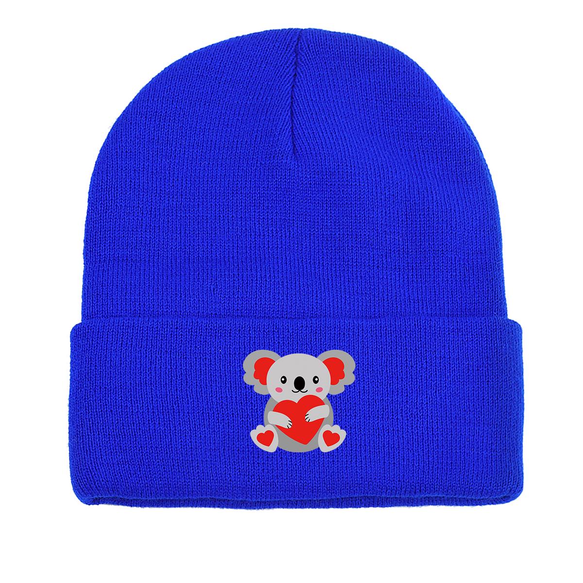 

Koala Heart Winter Knitted Cap Beanie, Valentine s Day Man Cap Autumn Candy Color Stylish Bobble Hat Knit Hat Beanie as the picture синий