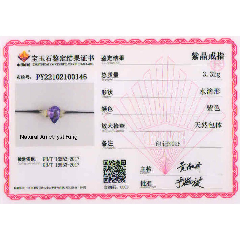 Prosty kształt gruszki srebrny pierścionek gruszka 8*12mm naturalny ametyst kamień fine jewelry 925 sterling silver dla kobiet żona prezent dla mamy