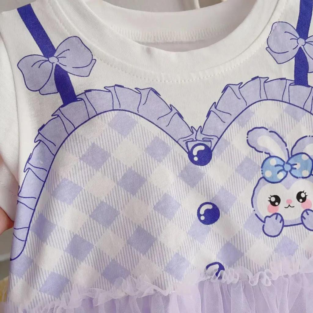 2023 Summer Girls' Cute Cotton Princess Dress with Mesh Cake Skirt