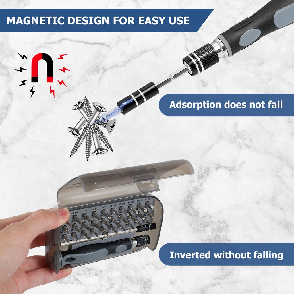 32Pcs Screwdriver Set Magnetic Screwdriver Repair Kit Portable Precision Screwdriver Bits Set with Handle and Extension Rod