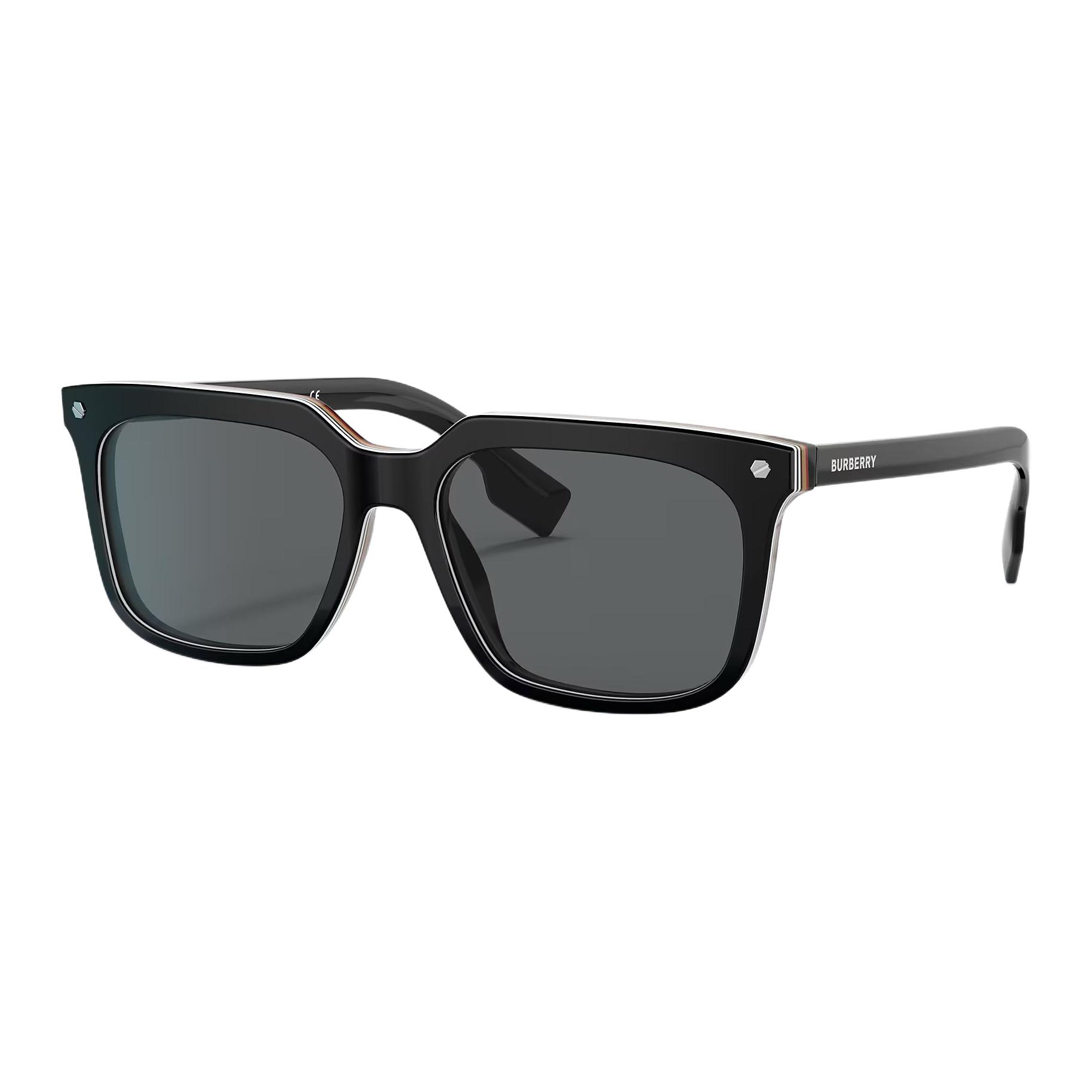 Burberry Striped Logo Letter Decoration Acetate Irregular Sunglasses Men sunglasses Black B4337F-3798 Basic Packaging-Eyeglass Case+Box