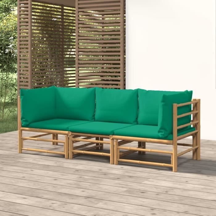VidaXL Garden Lounge Set 3 Pcs with Cushions Green Bamboo 3155151