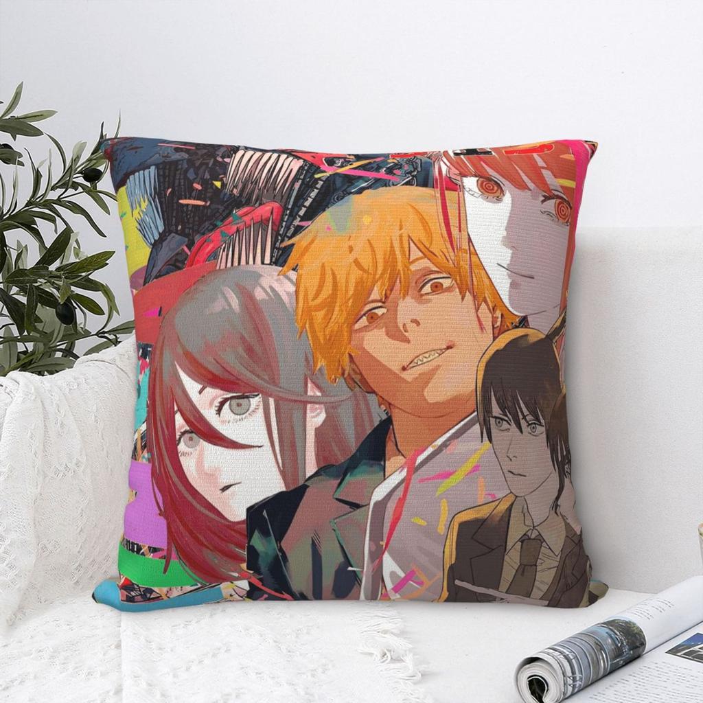 Chainsaw Man Reze Square Pillow Cases Makima Power Aki Denji Cushion Cover Funny Decor Throw Pillow Case Cover for Bed 45*45cm