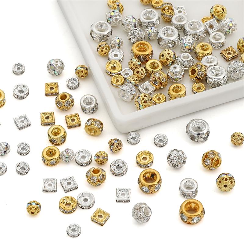 Crystal Rhinestone Metal Space Beads Loose Spacer Beads for Earring Bracelet NecklaceKeychain DIY Jewelry Findings Making Accessories