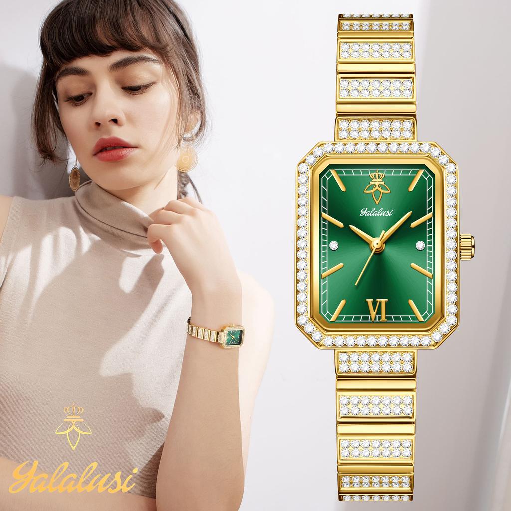YaLaLuSi Luxury Bling Diamond Square Ladies Watch Multi Color Dial Roman Numeral Waterproof Female Gift Watch