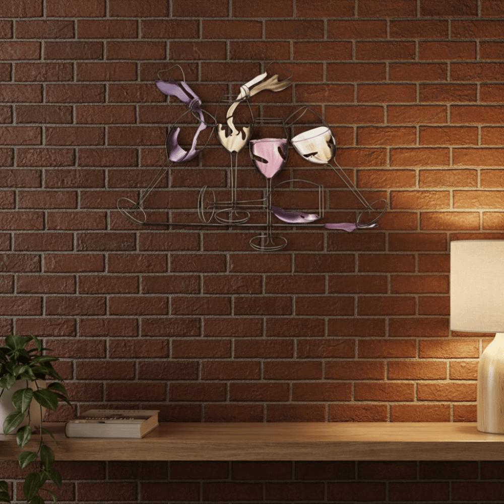 Iron Art Colorful Wine Glass Wall Art 2D Flat Wall Art Sculpture Wine Cup Wall Hanging Living Room
