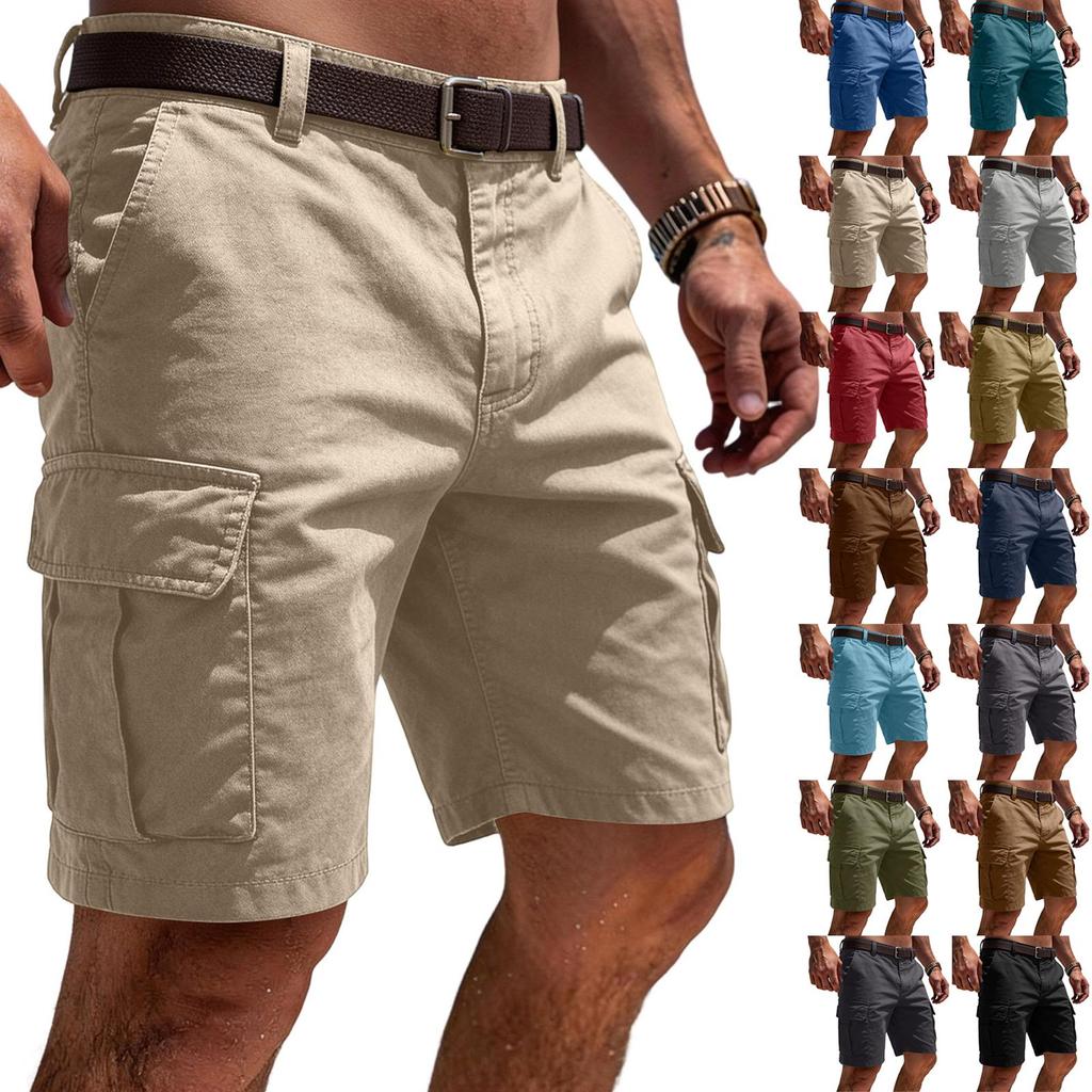 Herr Cargo Shorts med Flera Fickor Avslappnad Passform Bomull Casual Shorts för Utomhusarbete Vandring Resor Vardagsbruk