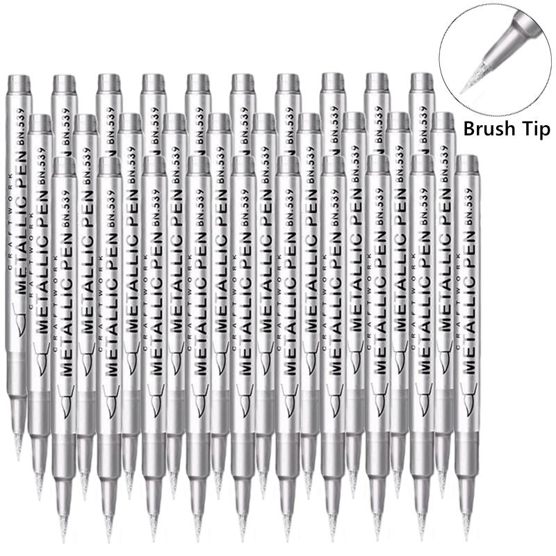 1/10/50Pcs Art Writing Gold Silver White Metallic Paint Pen Set Brush Tip Marker Pen Acrylic Paint Markers Stationery Supplies