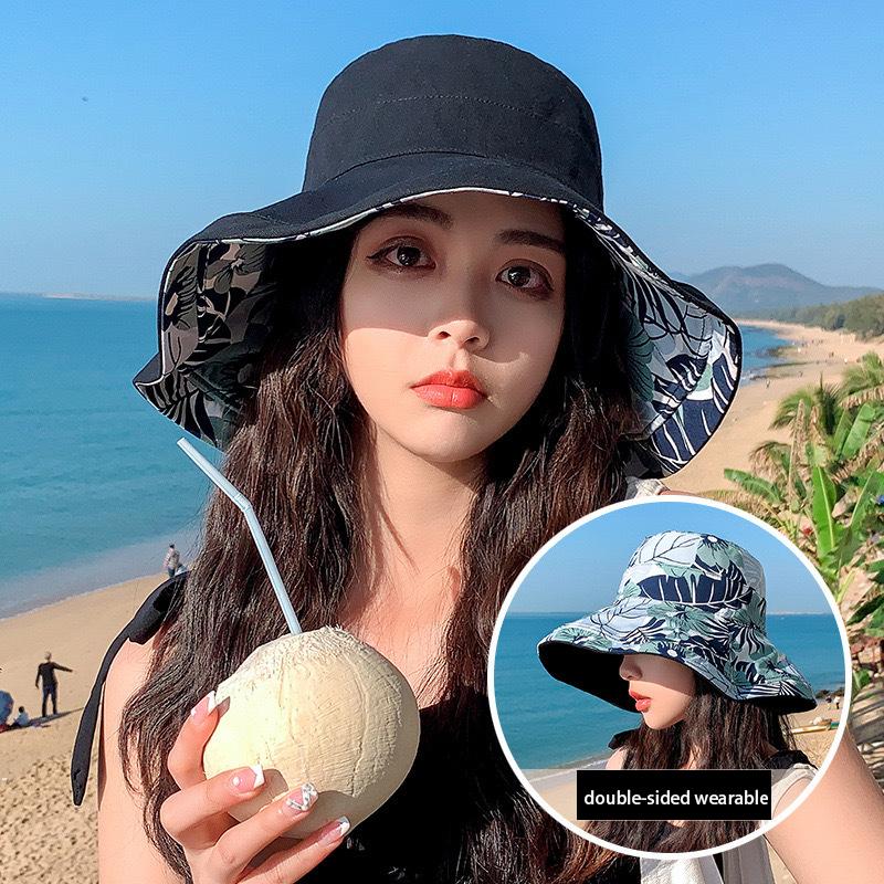 Outdoor Wide Brim Sun Hat, Double-Sided Floral Pattern Reversible Sun Protection Beach Hat, UV Protection Bucket Hat