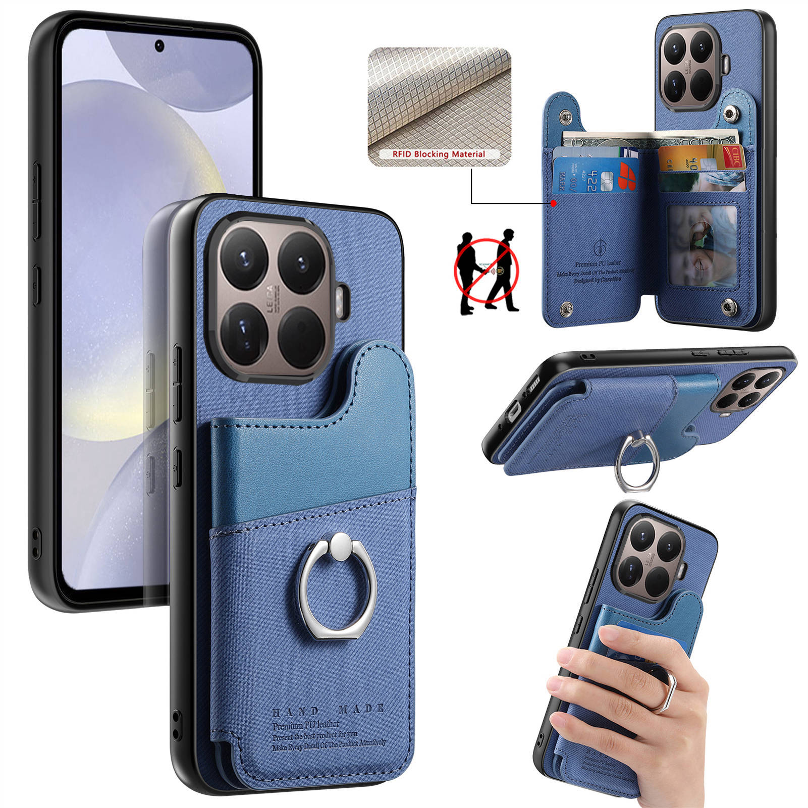 

Чохол для Xiaomi 15T Pro з тримачем для карток, підставкою, шкіра + ТПУ + ПК, чохол для телефону