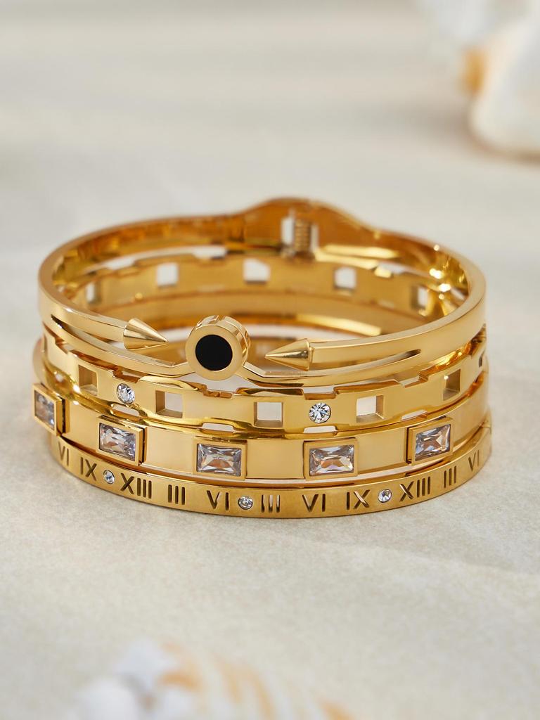 18K Gold-Plated Geometric Zirconia Stainless Steel Bracelet - Versatile, Elegant, Light Luxury Design