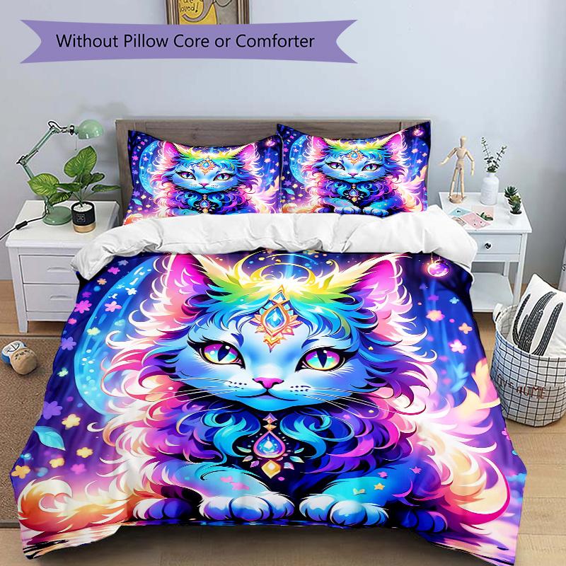 

3pcs Handsome Cat Bedding Set - 1 Soft Quilt Cover + 2 Pillowcases, Machine Washable - Suitable for All Seasons M062 135x200cm
