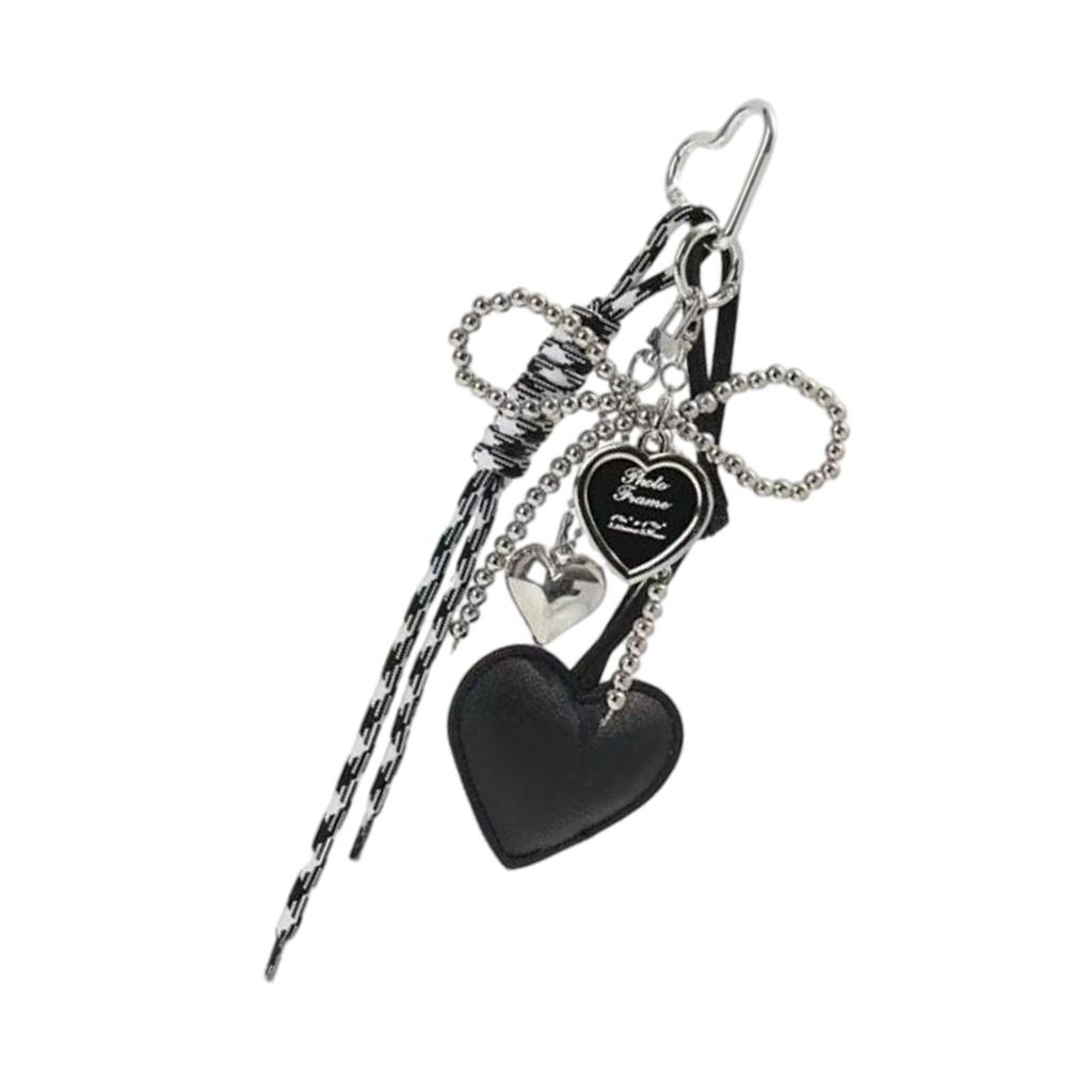 Glossy Leather Heart Keychain Faux Pearls Bowknot Braided Rope Car Keyring Bag Charm Gift Accessory for Women Girls