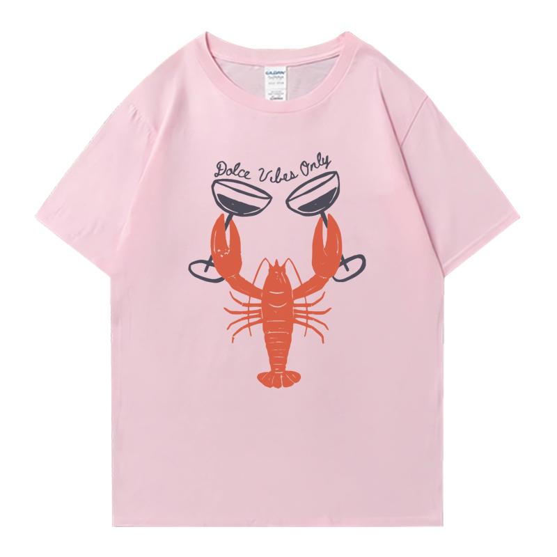 Heißer Verkauf Hummer und Weinglas Grafikdruck Kurzarm T-Shirt Sommer Oberteil Unisex Oversized Unisex T-Shirt