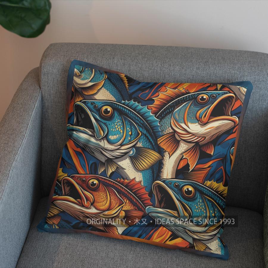 2D Buntes Fischmuster Dekorative Kissenhülle Muster Kissenbezug Geeignet für Sofa Schlafzimmer Auto Kissenbezug