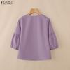 ZANZEA Women Casual V-Neck Solid Color 3/4 Sleeve Loose Blouse