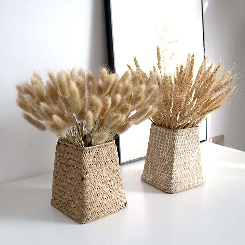 Handmade Wicker Flower Basket Organizer Natural Straw Vintage Rattan Vase Decorative Vases Desk Storage Container Home Decor