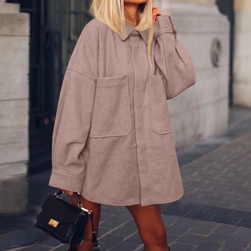 Women's Faux Suede Button Jacket Oversized Gathered Hem Short Length Coat Casual Vintage Outerwear With Pockets