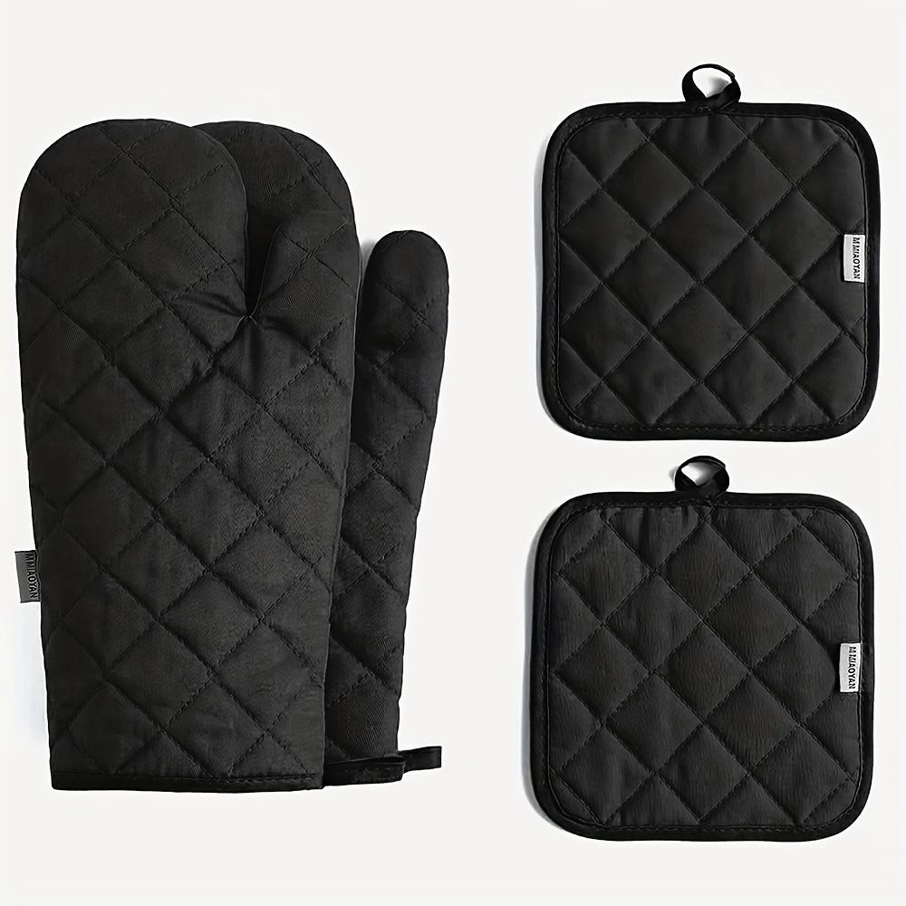 

Heat-Resistant Gloves & Pot Holders Set, 500°F, Super Thick Oven Mitts, Insulation Mat, 33cm, Gray. чёрный