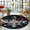 Barber Shop Round Mat - Soft Polyester Neon Design with Scissors & Razor, Perfect for Home, Office & Outdoor Decor