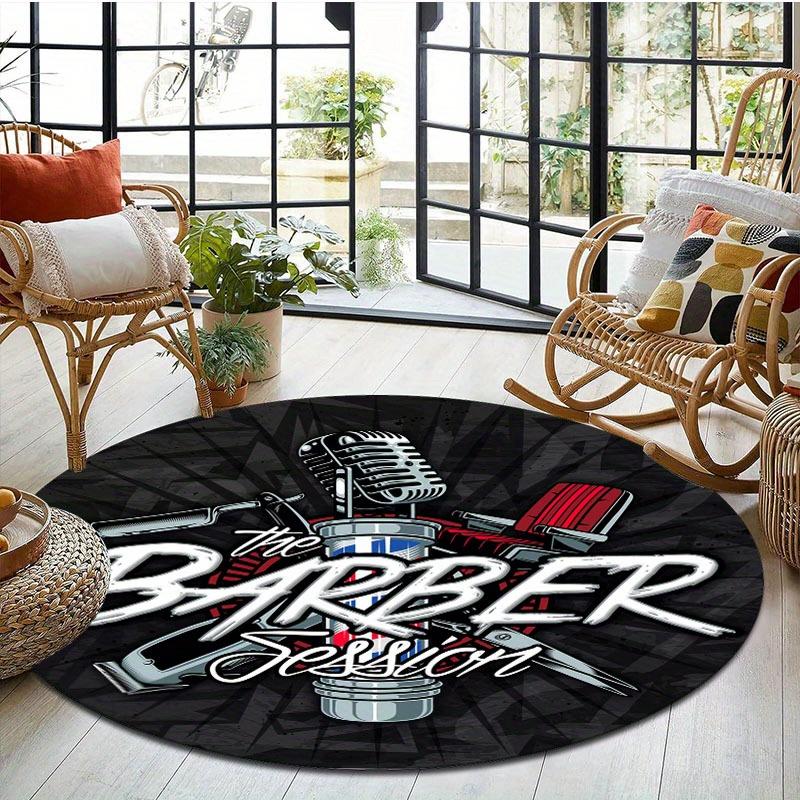 Barber Shop Round Mat - Soft Polyester Neon Design with Scissors & Razor, Perfect for Home, Office & Outdoor Decor