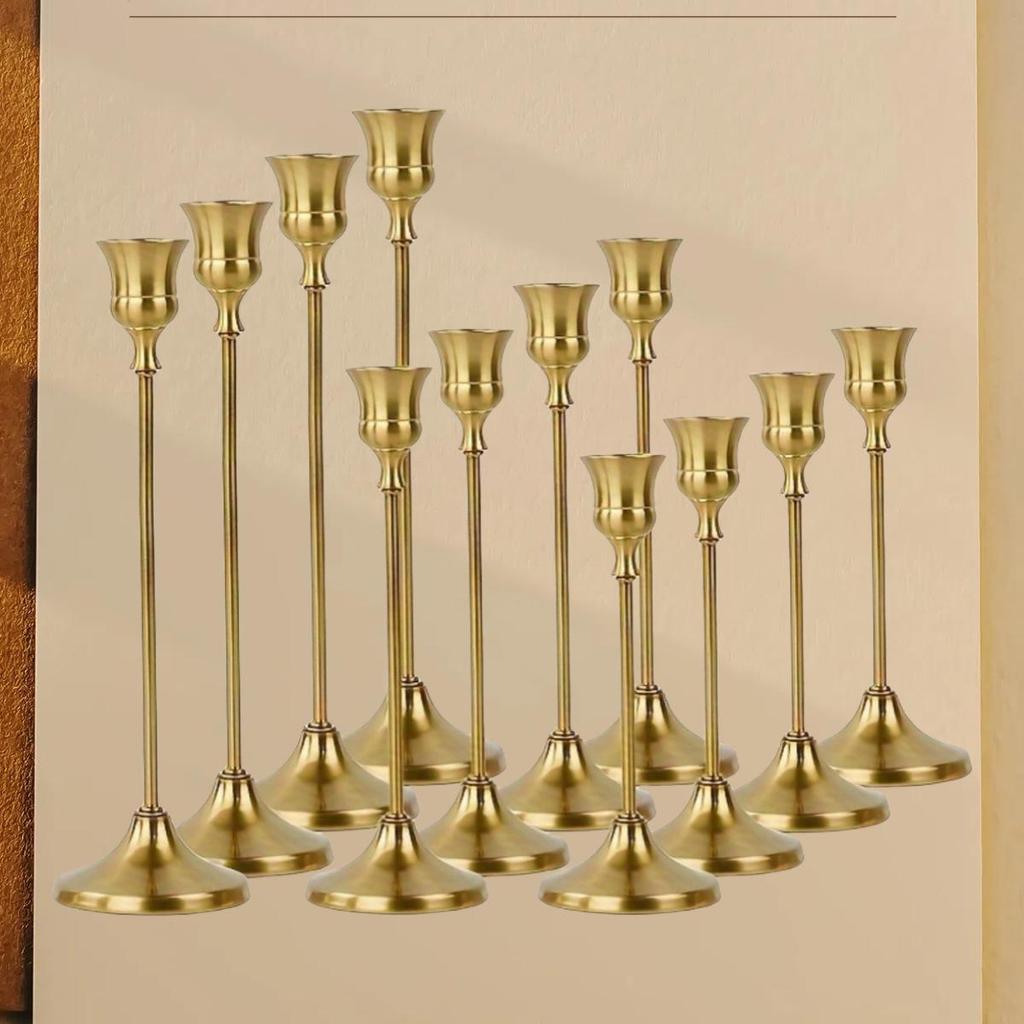 Set of 6 Elegant Bronze European Candle Holders for Romantic Tabletop Wedding and Dinner Decor
