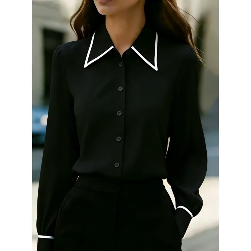 GMXIA Women's Fashion POLO Neck Long Sleeve Spring Autumn Casual Blouses & Shirts