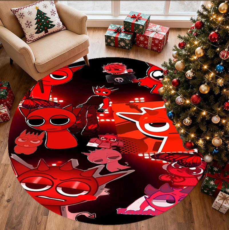 Sprunki Game Pattern Round Rug, Indoor/Outdoor Mat, for Picnic, Gameroom, Bedroom, Office, Living Room, Home Decor Carpet, Birthday Gift