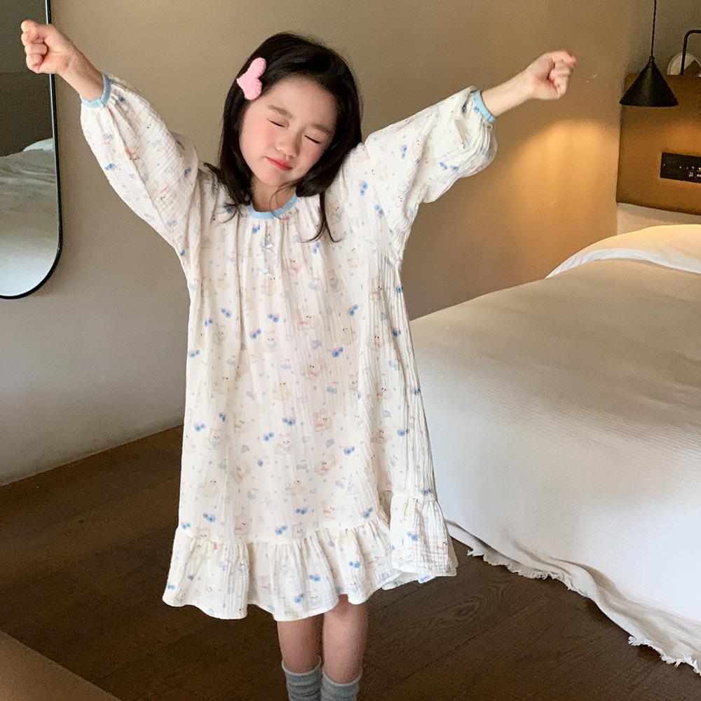 

SeedMelon Girls Pajamas - Pure Cotton, Long-Sleeved Nightgown for Spring and Autumn 90 cm