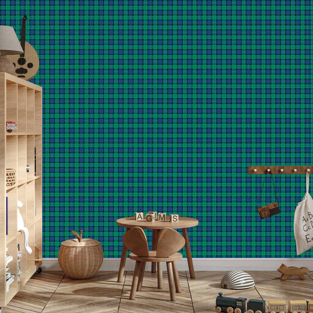Green Checkered Wallpaper Turquoise and Sea Blue for Living Room and Bedroom 50x1000