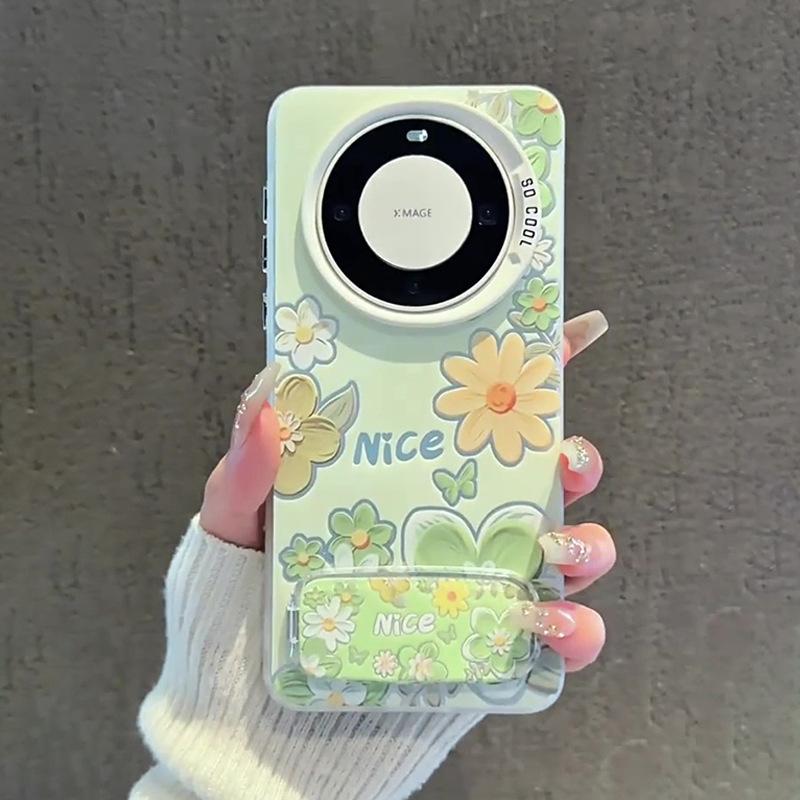 

Green bottom oil flower is suitable for Huawei mate70pro mobile phone case mate60pro new pura80pro matte color huawei mate70rs