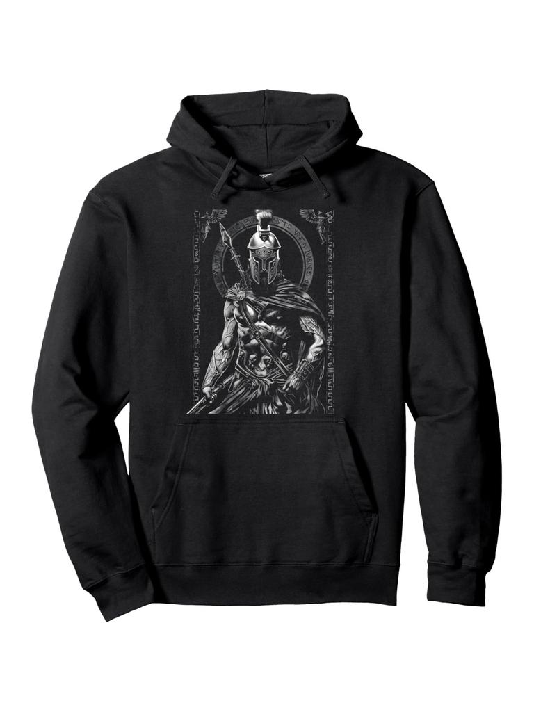 Greek Mythology Spartan Warrior hoodie - Black with White Winged Hercules Graphic