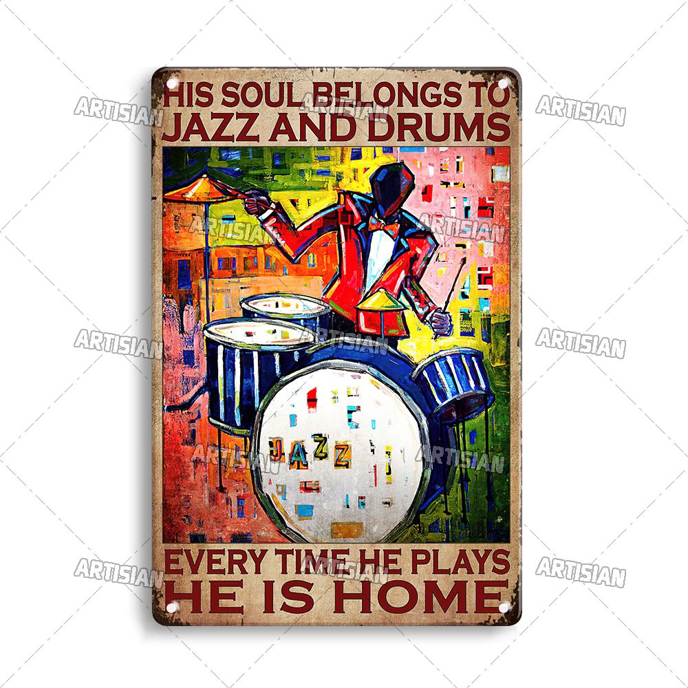 Künstler Musik Tanz Metallposter Trommel Blechschild Instrumentv Dekorative Platte Wanddekor Garage Bar Pub Club Hotel Küche
