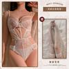 Hollow and thin sexy underwear sexy onesie temptation strap perspective lace free purple n