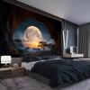 1 piece Tranquil Cave Forest Moon Scenery Tapestry - Polyester fabric, machine washable, suitable for living room, bedroom