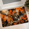Halloween Gold-Foiled Fluid Art Runner 1pc Flannel Entrance Mat Ghost Pumpkin Witch Castle Foyer Foot Mat Bathroom Non-Slip Water-Absorbing Carpet