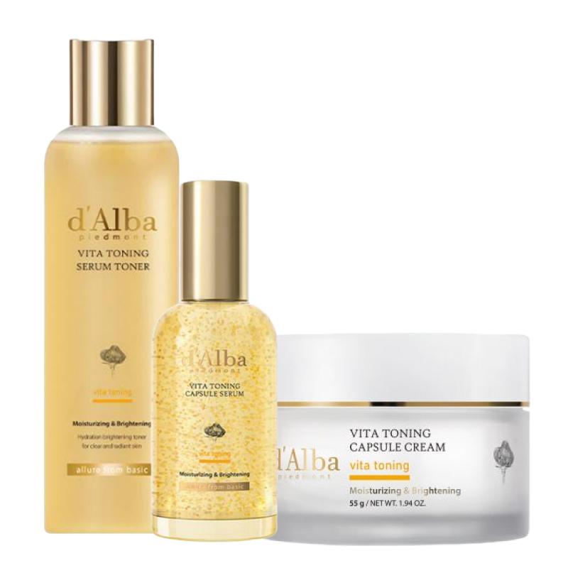 d Alba Vita Toning Brightening Skincare Set (Toner 180ml + Capsule Serum 50ml + Capsule Cream 55g)
