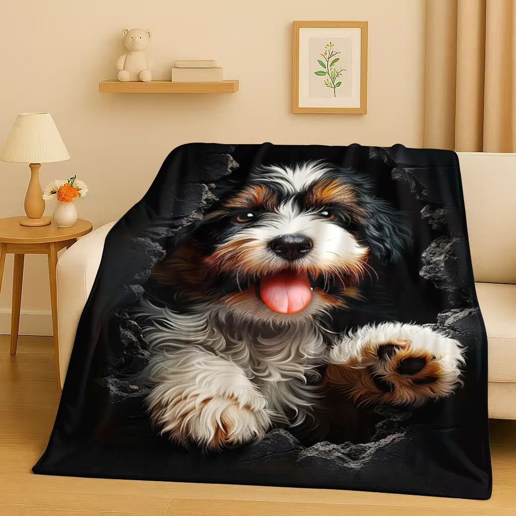 2026 New Breaking Wall 3D Illusion Dog Puppy Flannel Blanket,Ultra Soft Warm Plush Throw for Home Bedroom Bed Sofa Cover Gift