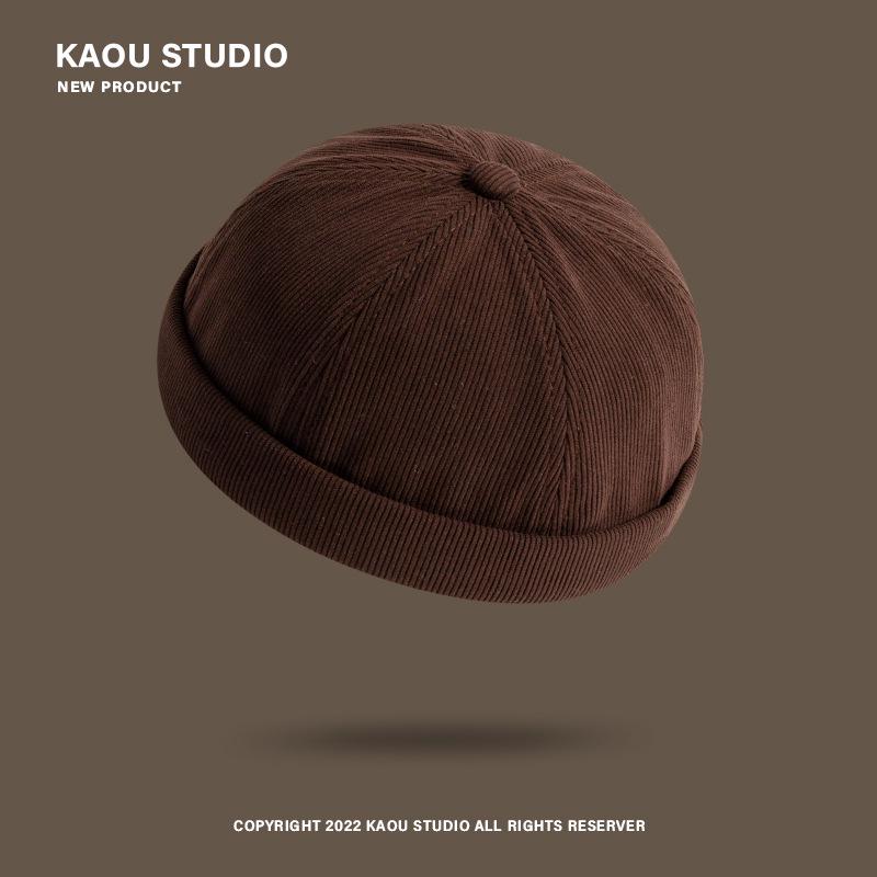 Unisex Retro Corduroy Gourd Cap - Brimless, Sophisticated, Versatile Hat for Autumn/Winter