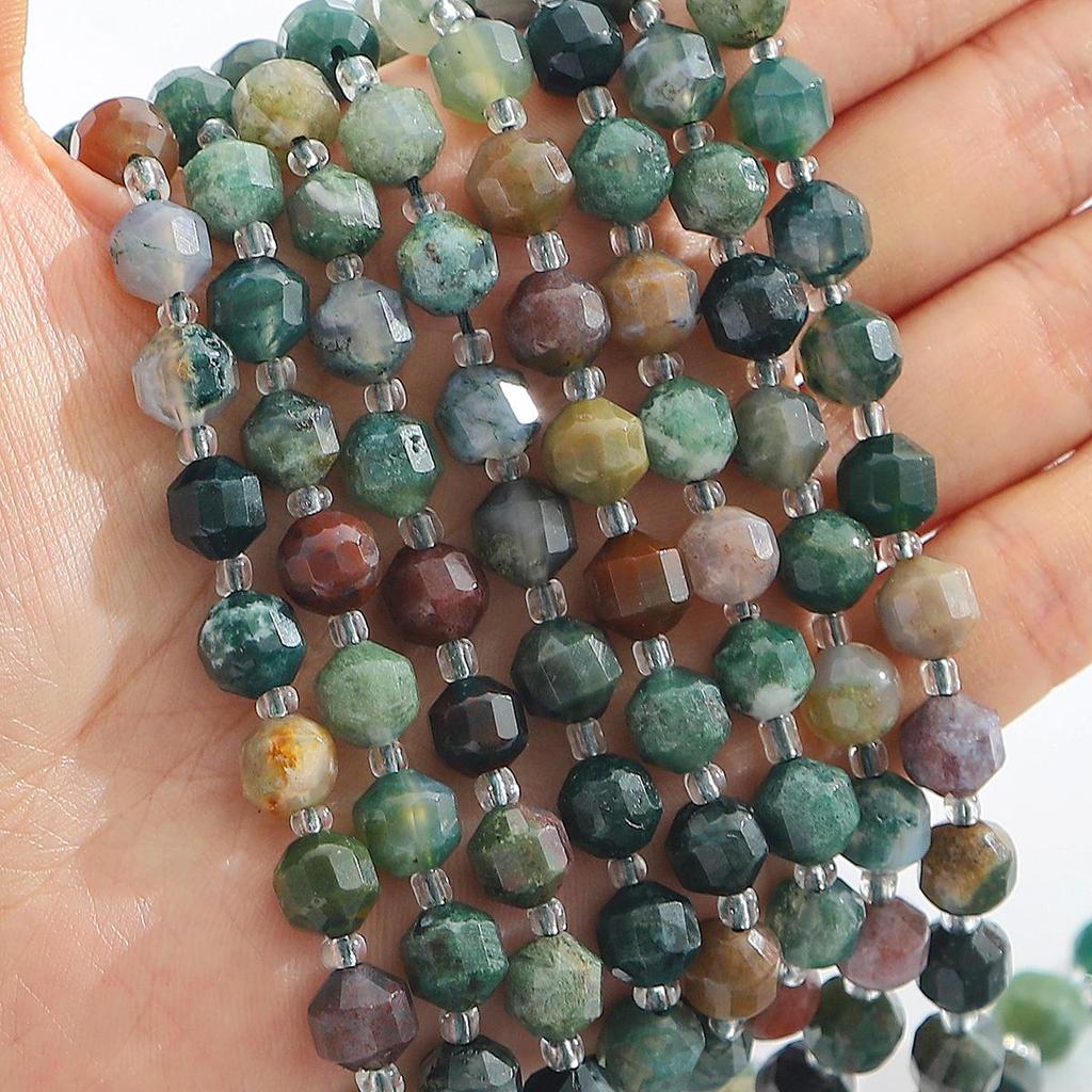 Faceted Natural Stone Spacer Beads, 8/10mm 15” Strand Loose Beads for DIY Jewelry