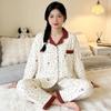 Imiteret bomuld ins japansk sløjfe pyjamas dame forår ny sød pige langærmet loungewear todelt sæt