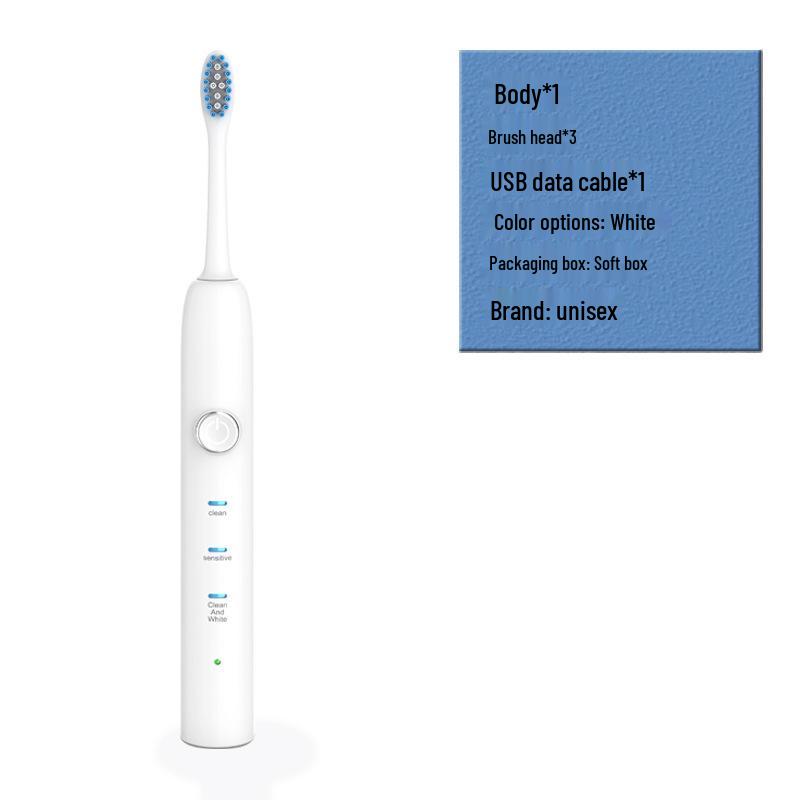 Rechargeable Electric Toothbrush for Men and Women with Replaceable Ultrasonic Soft Bristle Heads
