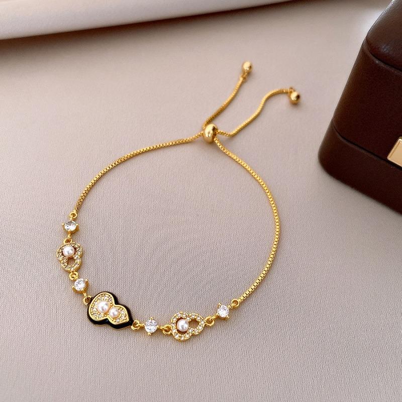 K Genuine Gold Electroplated Zircon Pearl Gourd Bracelet New Chinese Elegant Temperament Bracelet Light Luxury High-End Jewelry