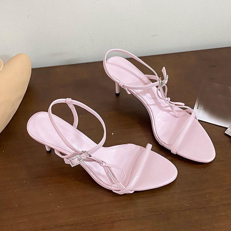 Fashion Fashion Butterfly-Knot Women Heeled Sandals Shoes Buckle Strap Ladies Thin Heels Sandals Shoes Female Pumps Footwear